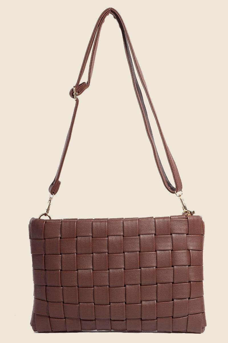 Fame Faux Leather Basket Weave  Crossbody Bag