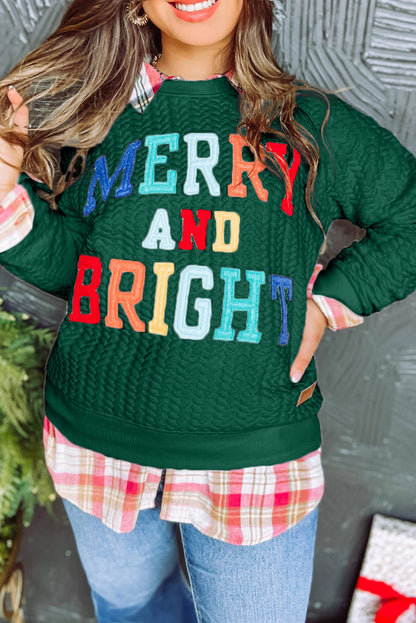 Blackish Green Merry And Bright Cable Knit Pullover Sweatshirt